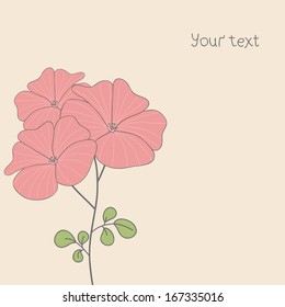 Beauty vector postcard in light tones. Summer illustration with pink flowers. Ideal for celebration card or poster