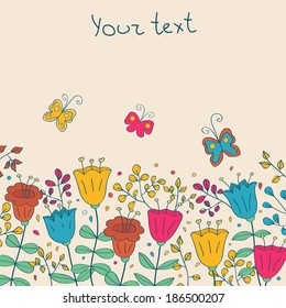 Beauty vector postcard in light tones. Summer illustration with flowers. Ideal for celebration card or poster