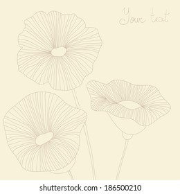 Beauty vector postcard in light tones. Summer illustration with outline flowers. Ideal for celebration card or poster