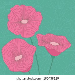 Beauty vector postcard. Summer illustration with pink flowers. Ideal for celebration card or poster.