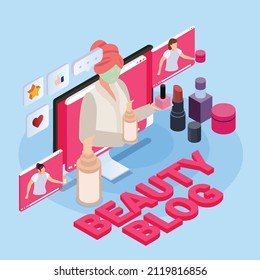 Beauty video blogging isometric 3d vector illustration concept for banner, website, landing page, ads, flyer template