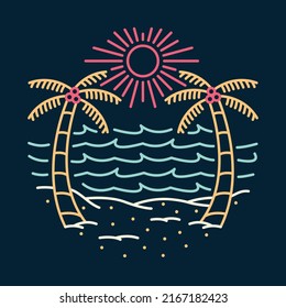 Beauty view of beach in summer graphic illustration vector art t-shirt design