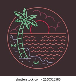 Beauty view of beach with sunset for chill graphic illustration vector art t-shirt design