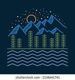 Beauty view of mountains at night graphic illustration vector art t-shirt design