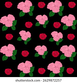 The Beauty of vintage seamless pattern of red and pink roses. Vector illustration.