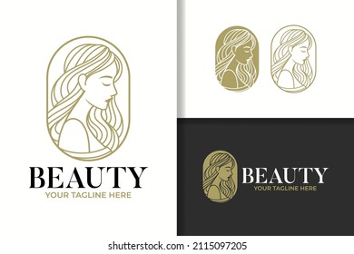 beauty vintage woman line art logo