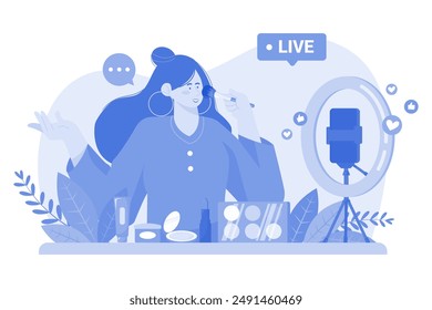 Beauty Vlogger Cosmetic Review Illustration concept on white background