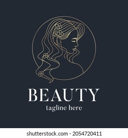 Beauty wavy hair salon women logo lineart templates