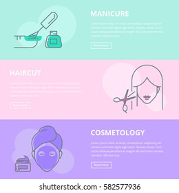 Beauty web banners: manicure, haircut, cosmetology