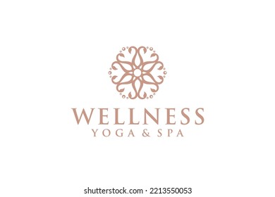 Beauty wellness mandala logo design gold flower circle luxury shape icon symbol yoga spa ornament