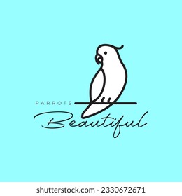 beauty white parrot perched branch tree feminine colorful mascot logo icon vector illustration