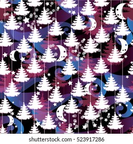 Beauty winter pattern New Year background with Christmas trees pattern on a gradient backdrop. Cute Christmas pattern.