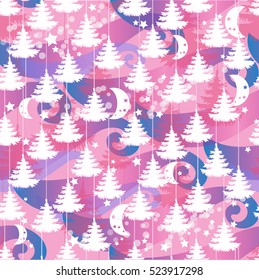 Beauty winter pattern New Year background with Christmas trees pattern on a gradient backdrop. Cute Christmas pattern.