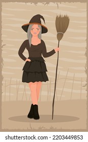 beauty witch with broom scene