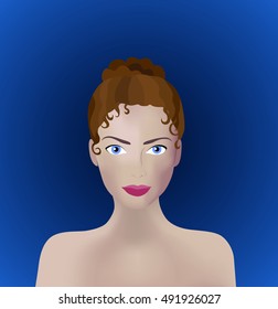 Beauty woman with brown hair and blue eyes portraits vector illustration