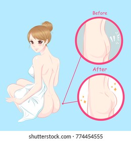 beauty woman with butt implant before and after