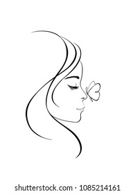 beauty woman with butterfly. hair salon logo, icon. label, emblem