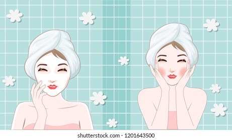 beauty woman character,character skin care, vector,cosmetic,face mask pad