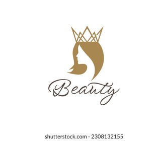Beauty Woman with Crown Logo Design Template