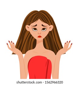 Beauty woman dissatisfied with her skin. Cartoon style. Vector illustration