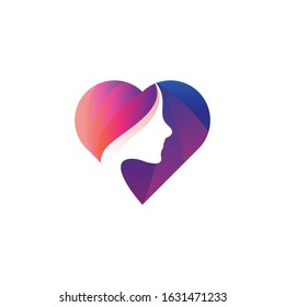 Beauty woman face colorful and heart love logo Vector
