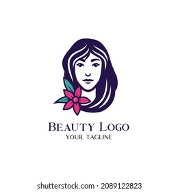 Beauty woman face with flower logo design