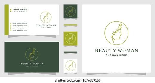 Beauty woman face logo. and business card template