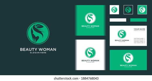 Belleza mujer cara diseño de logotipo y tarjeta de visita