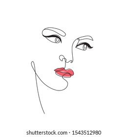 Beauty woman face one line drawing art. Continuous line. Female portrait abstract minimal vector