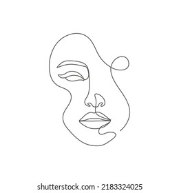 Beauty woman face one line drawing young girl continues line art