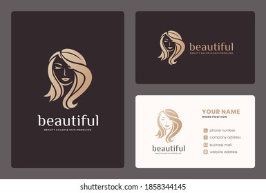 beauty woman face / beauty salon logo design with business card.