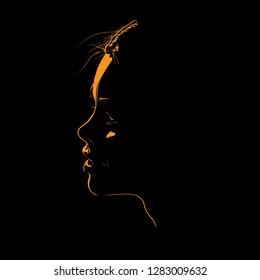 Beauty Woman Face silhouette in contrast backlight. Vector. Illustration.