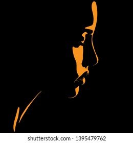 Beauty Woman Face silhouette in contrast backlight. Vector. Illustration.