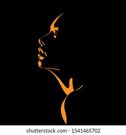 Beauty Woman Face silhouette in contrast backlight. Vector. Illustration.