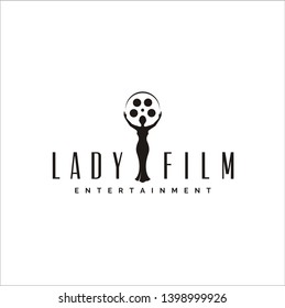 Beauty Woman with Film Reel for Film Production Studio Logo or Statue Trophy Cinema Movie Awards