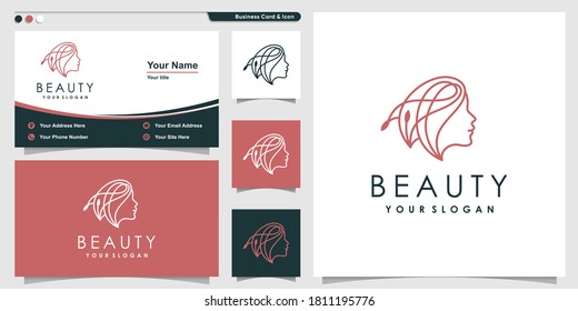 Beauty woman floral logo with line art style. Business card design template Premium Vector - Shutterstock ID 1811195776