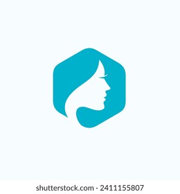 Beauty Woman Girl Face Hexagon Illustration Vector Logo design