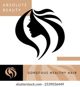 Beauty woman with gorgeous long hair logo silhouette vector