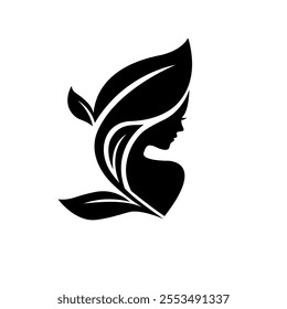 Beauty woman hair leaf logo ,beauty nature hair icons, salon symbol, spa logo, beautiful girl icon, beauty cosmetic, eco fashion, makeup, hairdressing girl vector isolated on transparent background.