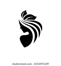 Beauty woman hair leaf logo ,beauty nature hair icons, salon symbol, spa logo, beautiful girl icon, beauty cosmetic, eco fashion, makeup, hairdressing girl vector isolated on transparent background.