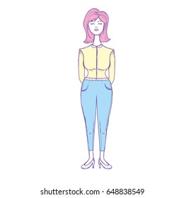 beauty woman with hairstyle and casual wear