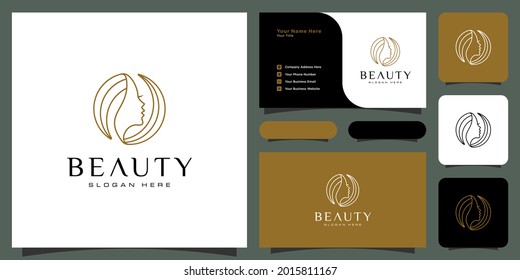 Beauty woman hairstyle logo design with business card for nature people salon elements