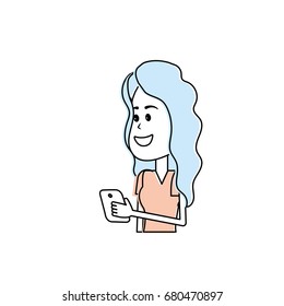 beauty woman with hairstyle and smartphone in the hand
