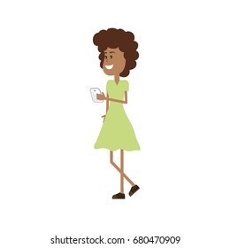 beauty woman with hairstyle and smartphone in the hand