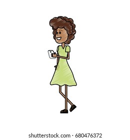beauty woman with hairstyle and smartphone in the hand