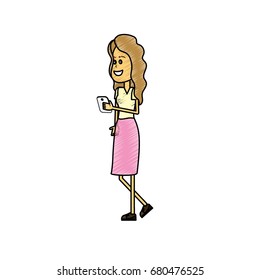 beauty woman with hairstyle and smartphone in the hand