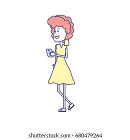 beauty woman with hairstyle and smartphone in the hand