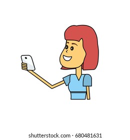 beauty woman with hairstyle and smartphone in the hand
