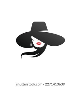 Diseño del logotipo del sombrero de mujer de belleza