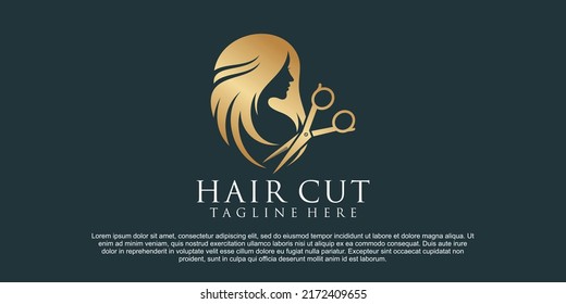 Beauty woman having her hair cut logo Premium Vector